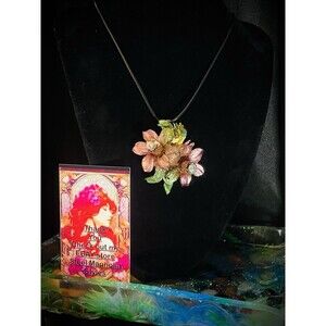 Unique Metallic Colored Bronze Red & Green Lily Choker  15-17" Artisan Made